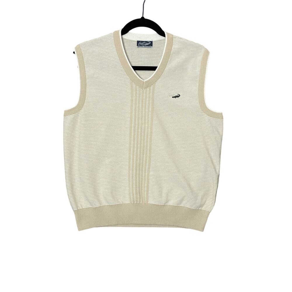 Original Crocodile Stripped Knit Sleeveless Sweater Vest Size Small Golf Preppy